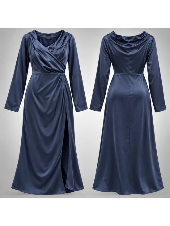 Pretty Little Thing Dresses & Skirts - Pretty Little Thing Navy Satin Long Sleeve Wrap Maxi Dress UK 8 US 4 EU 36